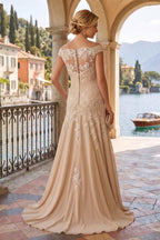 A-Line Chiffon Long Mother of the Bride & Groom Dresses with Cape Sleeves (SHI22500721)