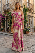 Sheath Satin Jacquard Off Shoulder Floor-Length Mother of the Bride & Groom Dresses (SHI22500823)