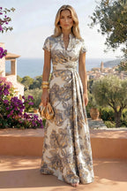 Jacquard Sheath/Column V-Neck Floor-Length Mother of the Bride & Groom Dresses with Ruched Waist (SHI22501057)