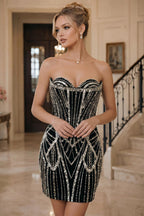 Sequin Bodycon Strapless Short Homecoming Dresses with Corset & Ruched Waist (SHI24200411)