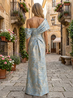 A-Line/Princess Strapless Jacquard Mini Homecoming Dresses with Bow & Pearls (SHI22370552)