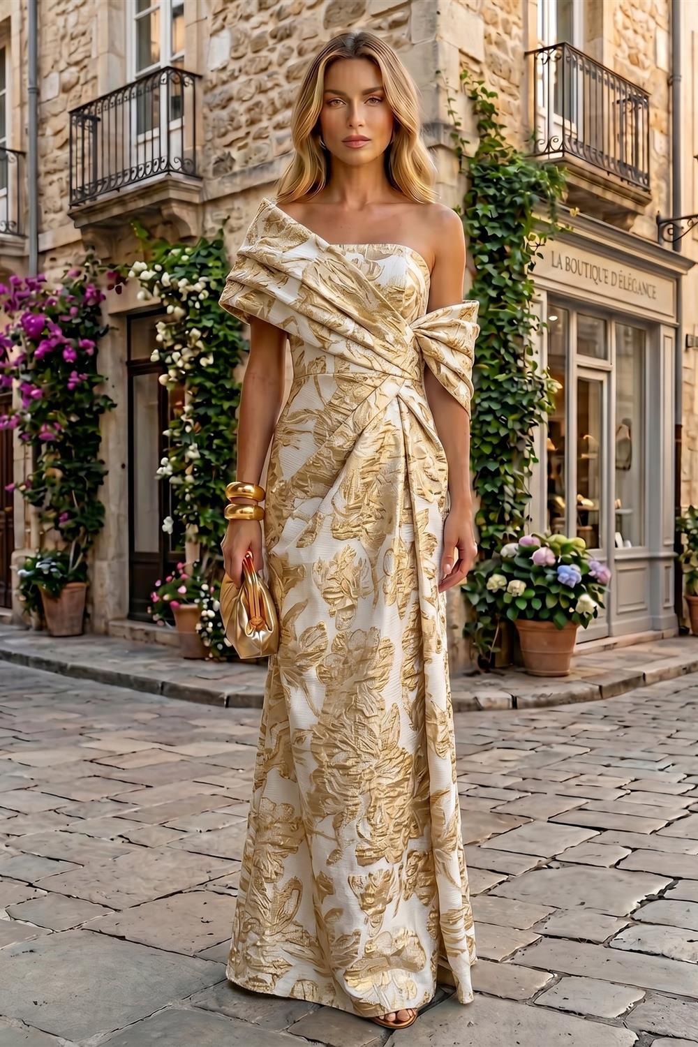 Sheath Satin Jacquard Off Shoulder Floor-Length Mother of the Bride & Groom Dresses (SHI22500823)