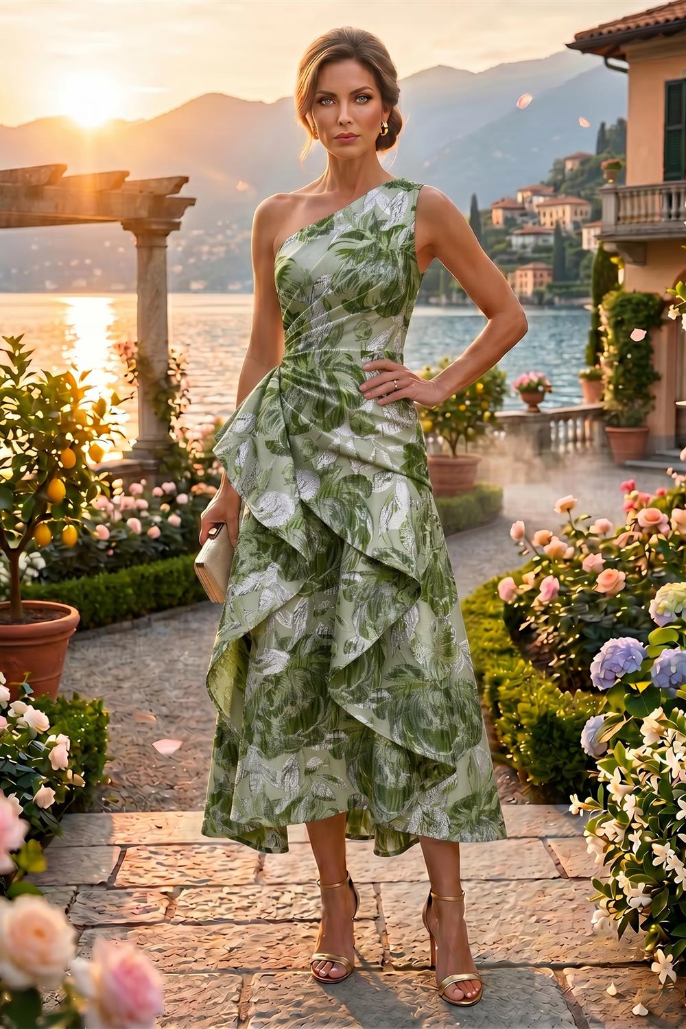 Jacquard A Line V Neck Ruffles Corset Mother of the Bride & Groom Dresses (SHI22500967)