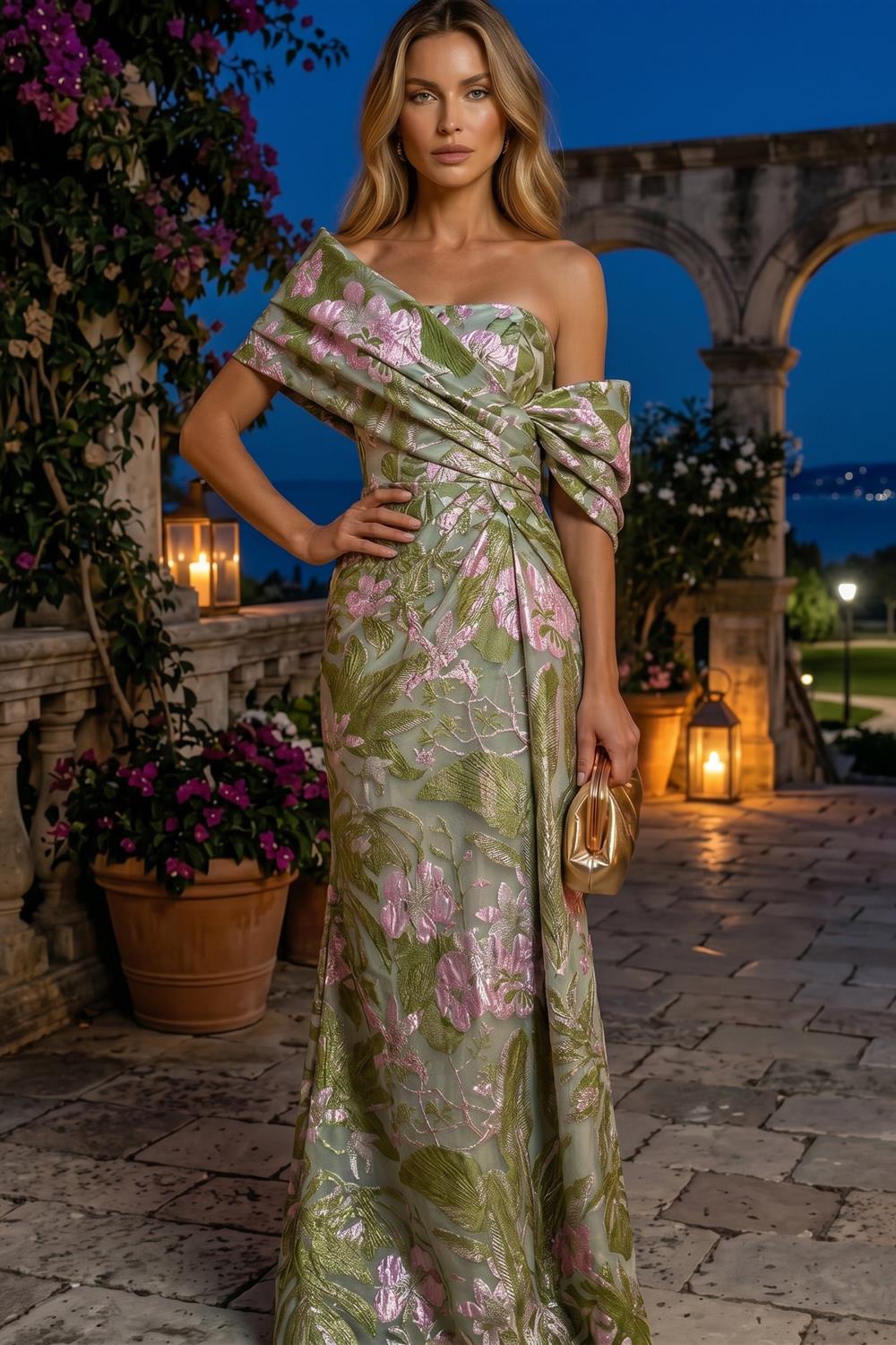 Sheath Satin Jacquard Off Shoulder Floor-Length Mother of the Bride & Groom Dresses (SHI22500823)