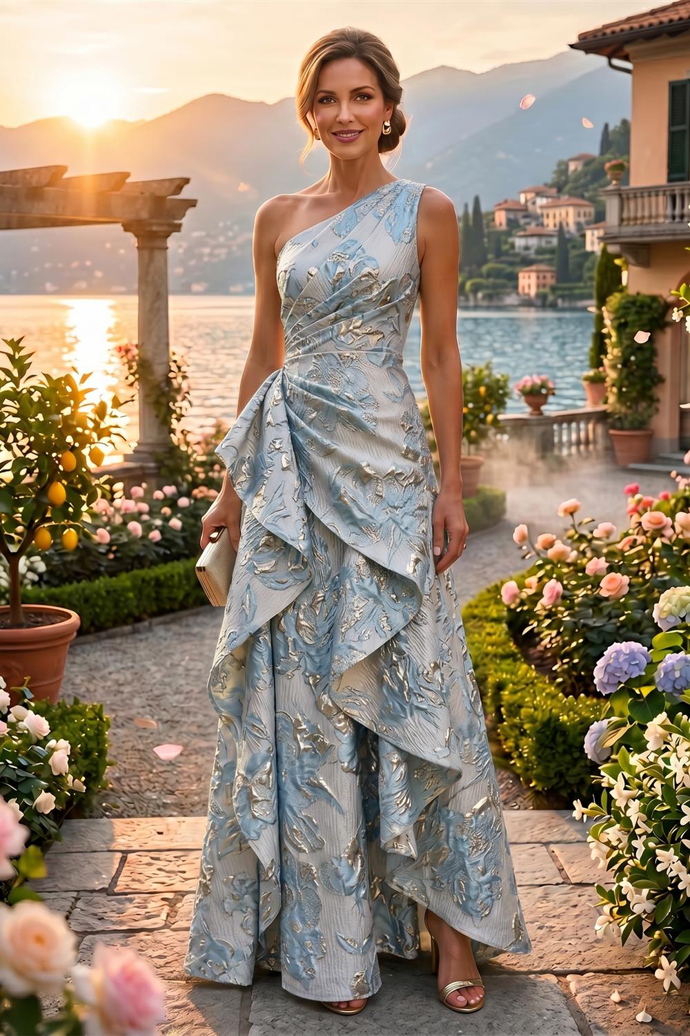 A Line V Neck Short Sleeve Chiffon Ruched Mother of the Bride Dresses with Sequin Embroidery (SHI22500231)