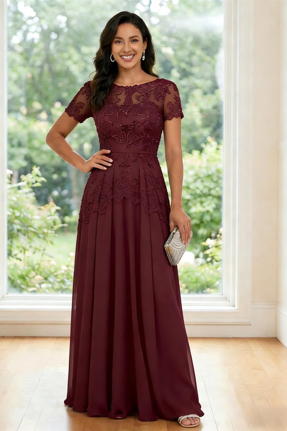 A-Line Chiffon Floral Print 3/4 Cape Sleeves Tiered Mother of the Bride & Groom Dresses with Beaded Waist Embellishment (SHI22500669)