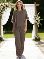 Lightweight Sheath Tea-Length Chiffon Mother of the Bride & Groom Dresses with Cowl Neck & Ruched Waist (SHI22500689)