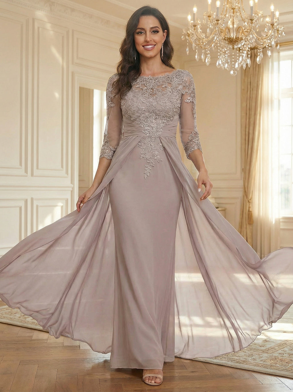 Lace Appliques Sheath/Column Scoop Neck Floor-Length Mother of the Bride & Groom Dresses for Women (SHI22501013)