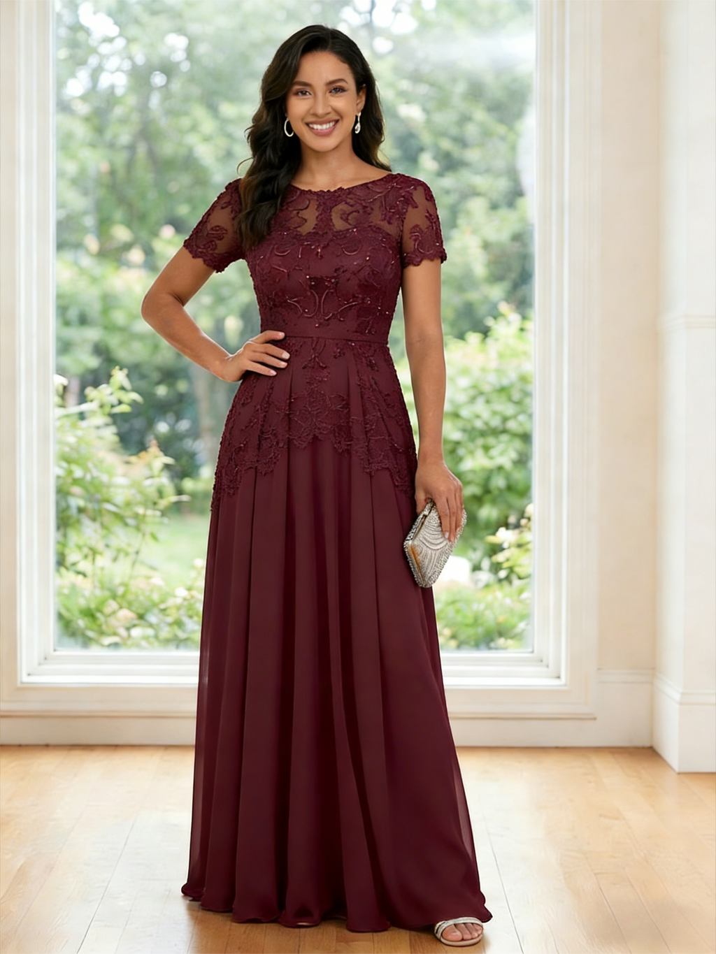A-Line Chiffon Floral Print 3/4 Cape Sleeves Tiered Mother of the Bride & Groom Dresses with Beaded Waist Embellishment (SHI22500669)