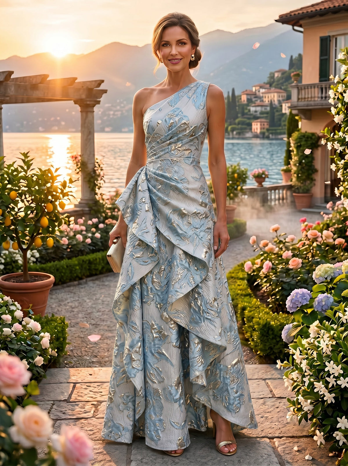 Sheath/Column Strapless Stretch Jersey Maxi Mother of the Bride & Groom Dresses with 3D Flowers & Slit (SHI22501694)