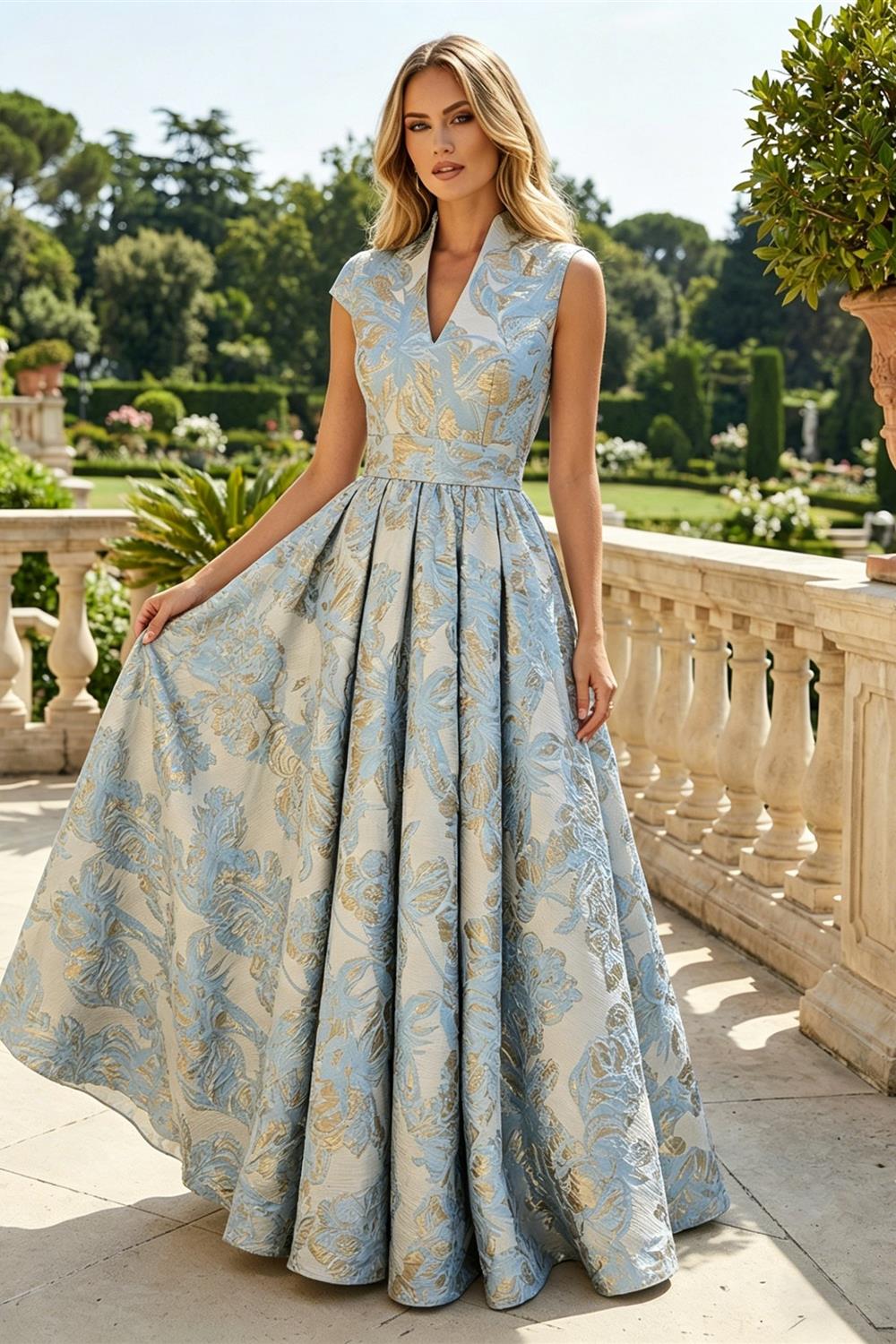 Cape Sleeve Jacquard Satin Ruched Mother of the Bride Dresses (SHI22500526)