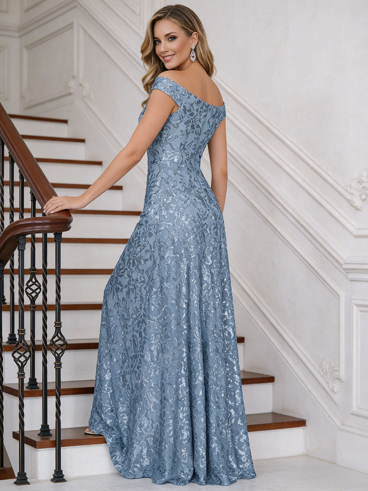 A-Line Off Shoulder Floor-Length Mother of the Bride Dresses with Sequins (SHI22500114)