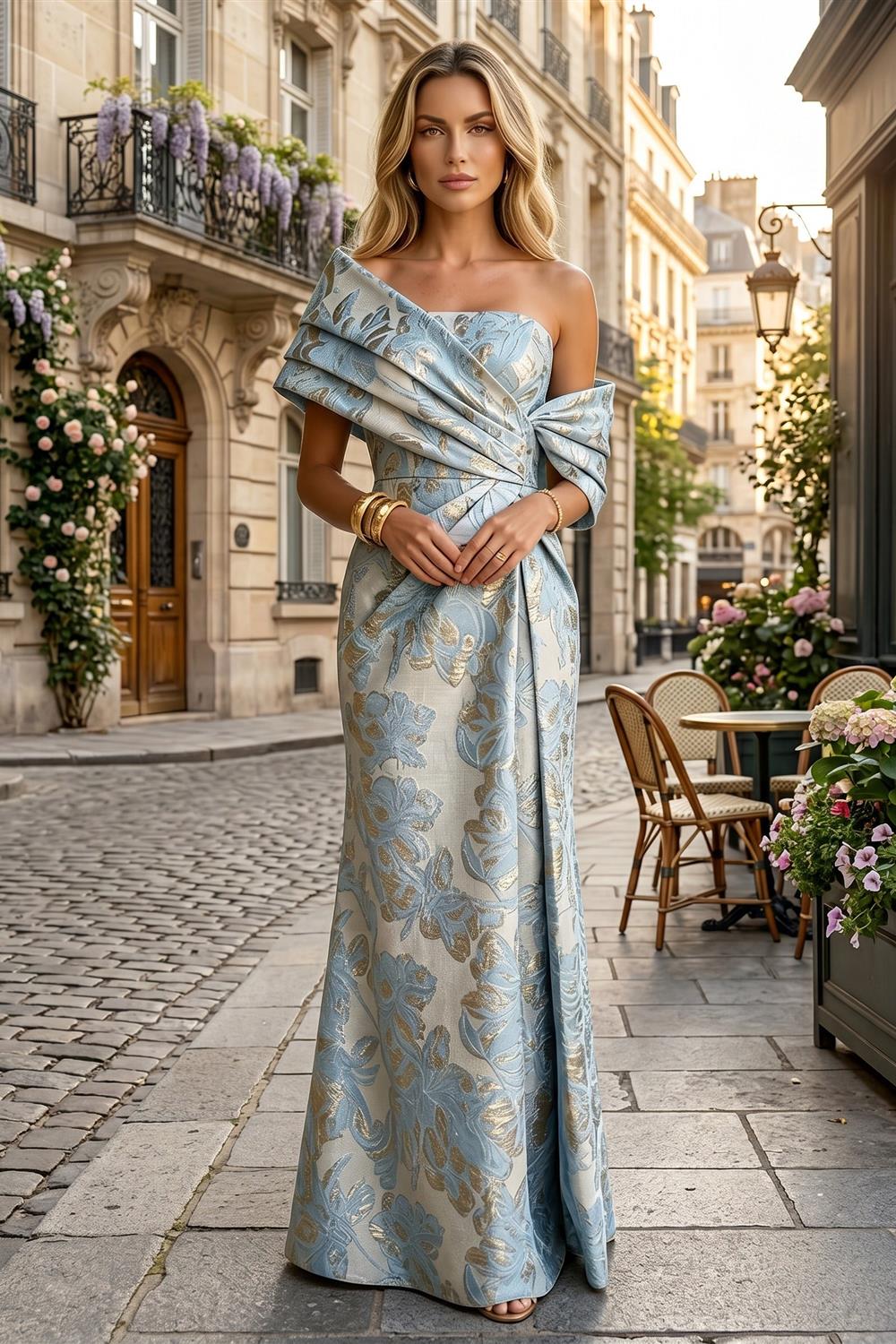 Sheath Satin Jacquard Off Shoulder Floor-Length Mother of the Bride & Groom Dresses (SHI22500823)