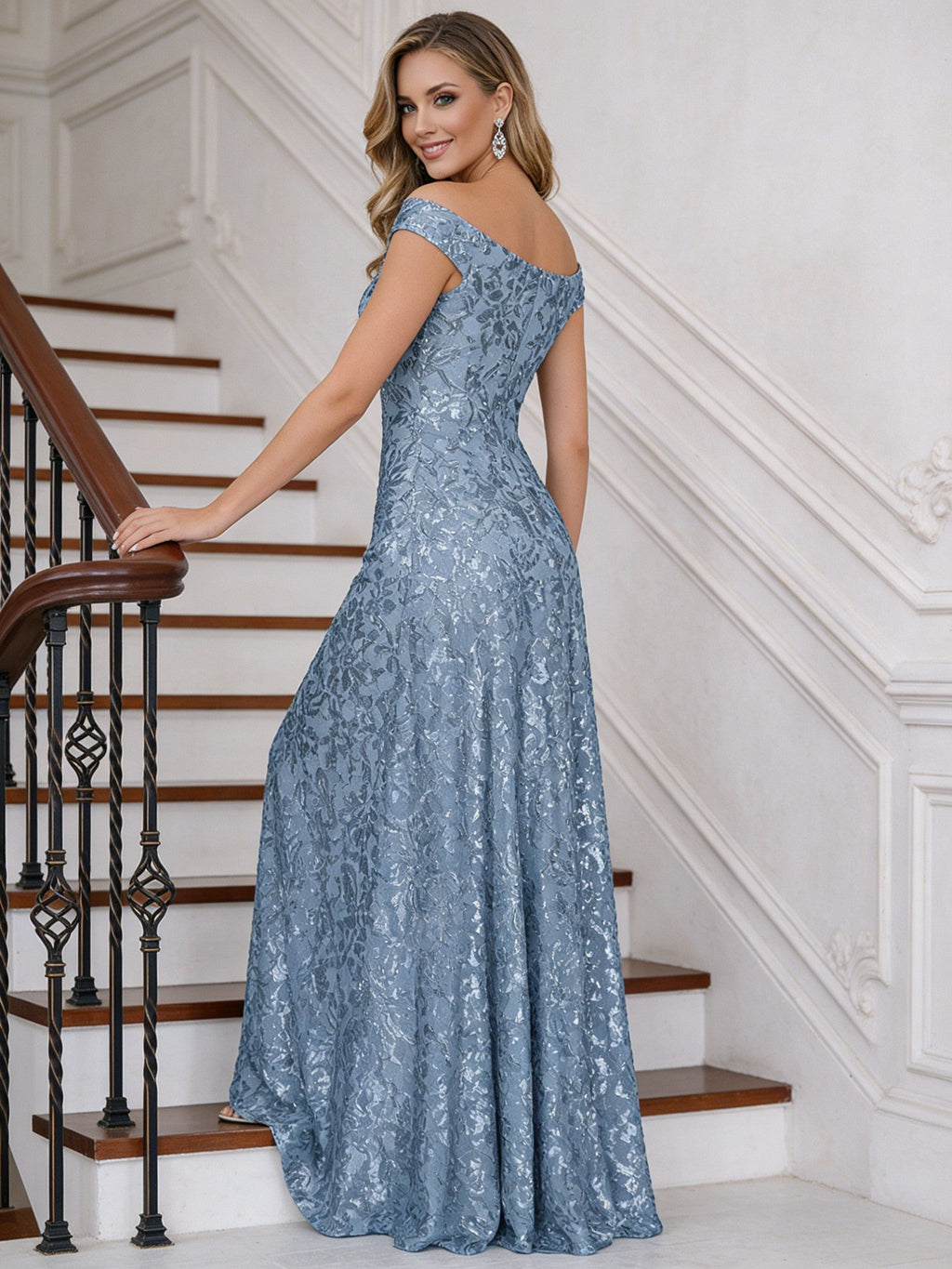 A-Line Off Shoulder Floor-Length Mother of the Bride Dresses with Sequins (SHI22500114)