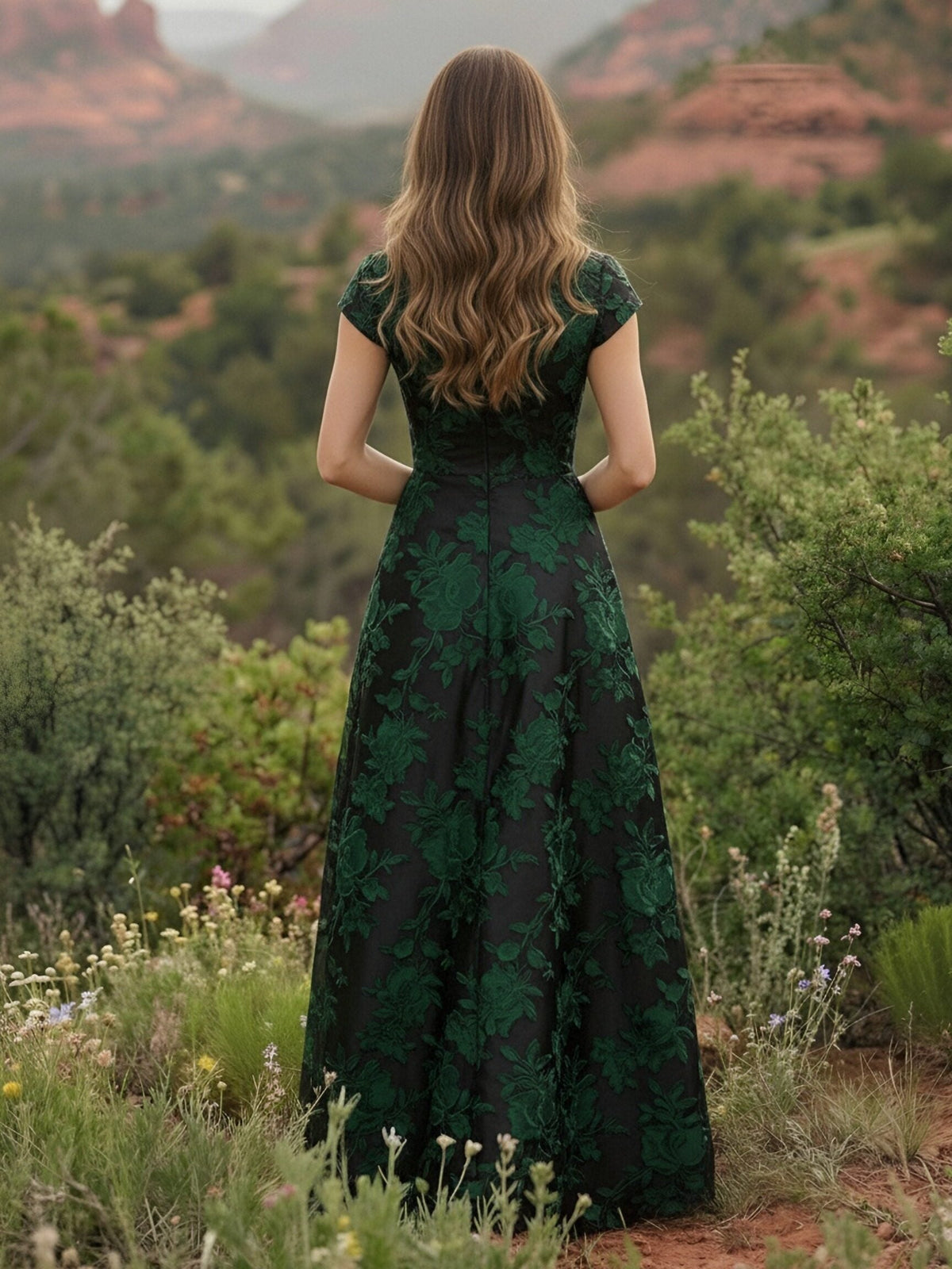 Satin V Neck Floral Print A Line Mother of the Bride Dresses (SHIR1110445)