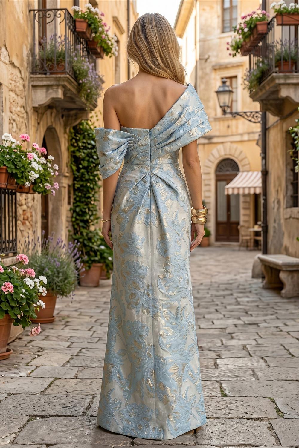Jacquard A Line V Neck Ruffles Corset Mother of the Bride & Groom Dresses (SHI22500967)