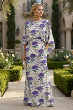Sheath Chiffon Floral Print Cape Sleeves Mother of the Bride & Groom Dresses for Formal Wedding (SHI22500682)