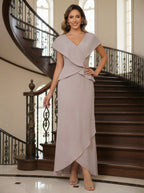 V Neck Chiffon Short Sleeves Mother of the Bride Dresses (SHIR1110366)