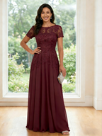 A-Line Chiffon Floral Print 3/4 Cape Sleeves Tiered Mother of the Bride & Groom Dresses with Beaded Waist Embellishment (SHI22500669)