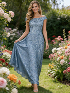 A-Line Off Shoulder Floor-Length Mother of the Bride Dresses with Sequins (SHI22500114)