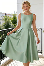 A-Line/Princess Scoop Neck Satin Tea-Length Mother of the Bride Dresses with Pockets (SHI22500122)