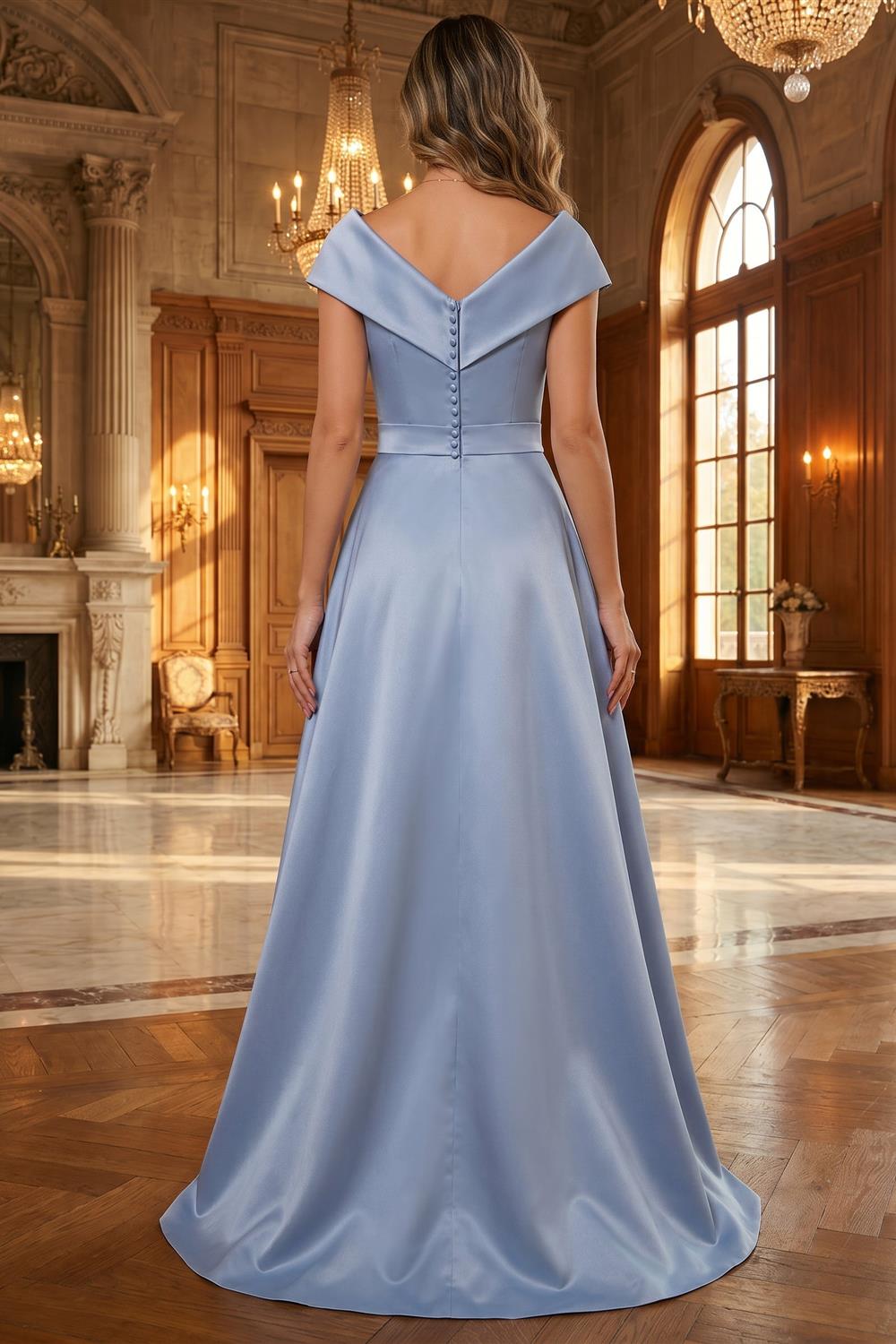Sleeveless V-Neck Ruched Jacquard Satin Mother of the Bride Dresses (SHI22500512)