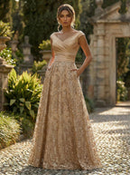 A-Line Floral Sequin Lace Floor-Length Mother of the Bride & Groom Dresses with Ruched Satin Bodice (SHI22500639)