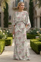 Sheath Chiffon Floral Print Cape Sleeves Mother of the Bride & Groom Dresses for Formal Wedding (SHI22500682)