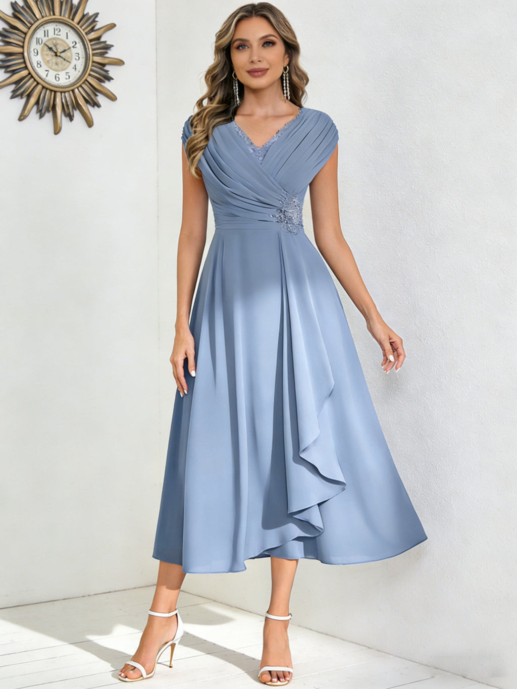 A Line Off Shoulder Floor Length Ruched Mother of the Bride Dresses (SHI22500193)