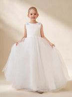Ball-Gown Princess 3D Flower Tulle Floor-Length Ivory Flower Girl Dress