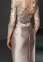 Spitzenapplikation Satin Midikleid | Halbarm Festliches Kleid mit Auffälliger Schleife