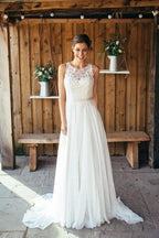 Vestido de Noiva Marfim Praia Renda Boémio com Cauda