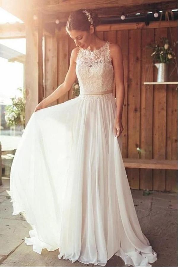 Elfenbein Strand Brautkleid Spitze Boho Brautkleid mit Schleppe