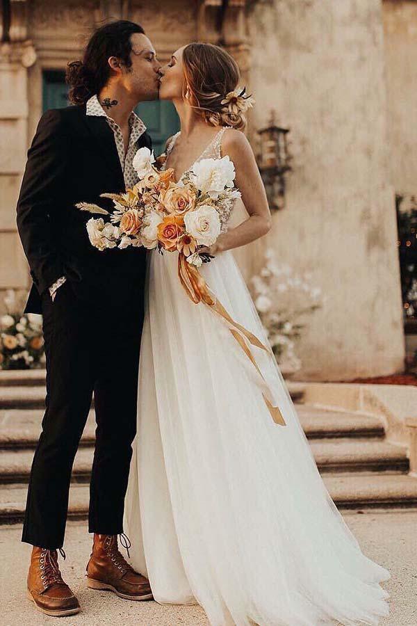 Vestidos de novia de playa color marfil, vestido de novia transparente con cuentas de perlas