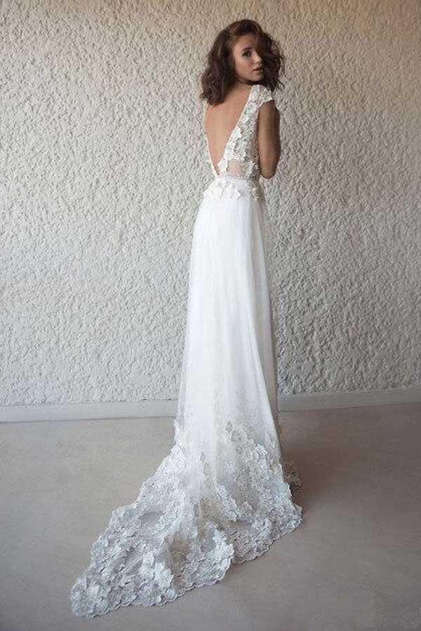 Robe de mariée ivoire à manches courtes transparentes Robe de mariée de plage