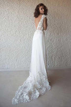 Robe de mariée ivoire à manches courtes transparentes Robe de mariée de plage