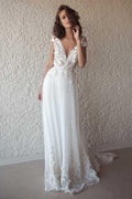 Robe de mariée ivoire à manches courtes transparentes Robe de mariée de plage