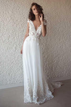 Robe de mariée ivoire à manches courtes transparentes Robe de mariée de plage