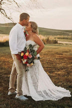 Elfenbein Spitze Strand Brautkleider Sweetheart Neck Brautkleider