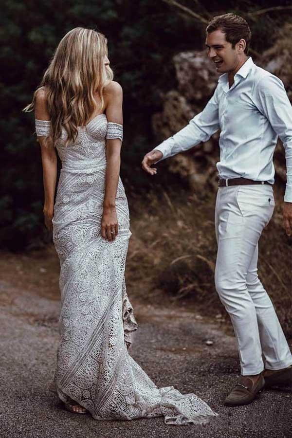 Elfenbein Spitze Strand Brautkleider Sweetheart Neck Brautkleider