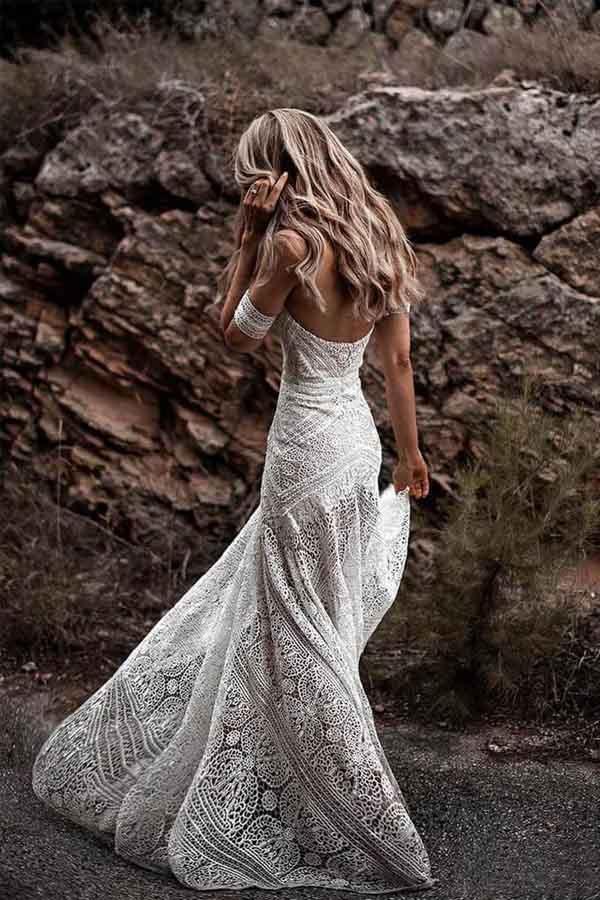 Elfenbein Spitze Strand Brautkleider Sweetheart Neck Brautkleider