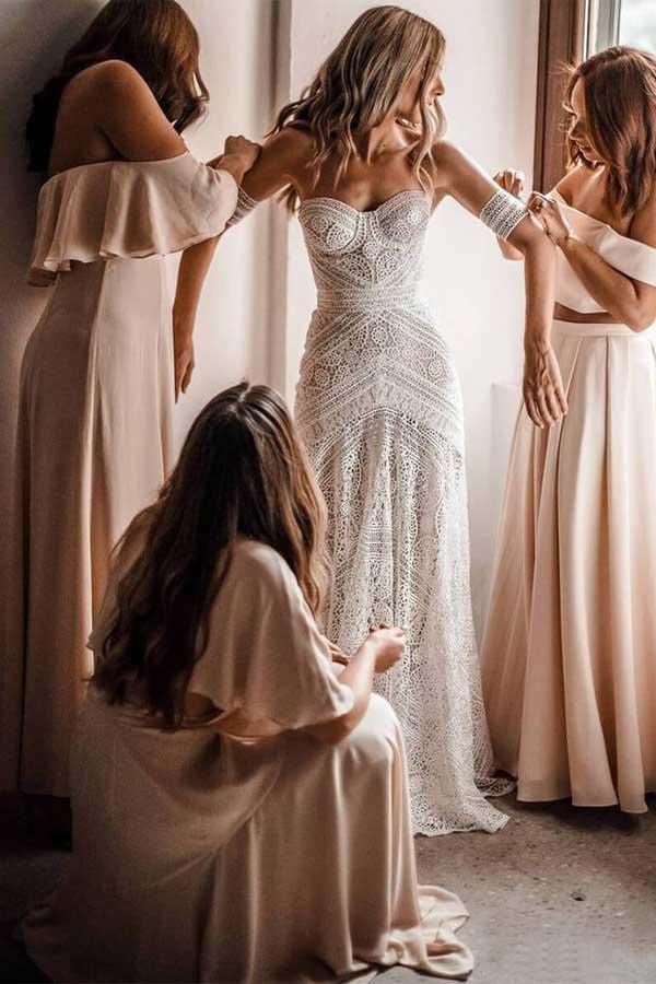 Elfenbein Spitze Strand Brautkleider Sweetheart Neck Brautkleider