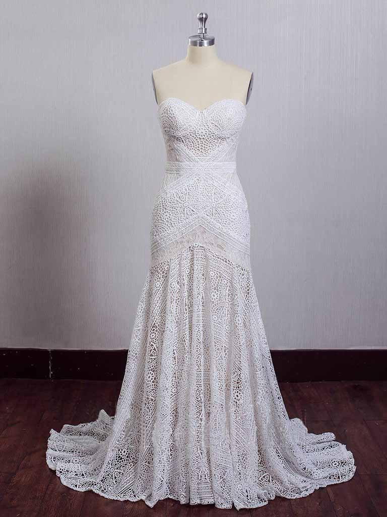 Elfenbein Spitze Strand Brautkleider Sweetheart Neck Brautkleider