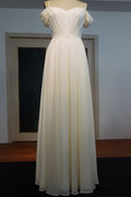 Vestidos de Baile de Chiffon Marfim com Alças Finas, Comprimento até ao Chão, Saia em Linha A e Folhos