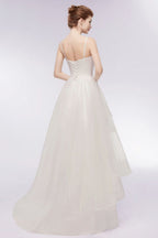 Ivory Sweetheart A-line Hi-lo Spaghetti Tulle Wedding Dresses with Ruffles