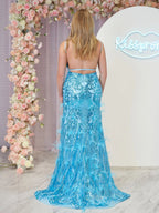 Sonia | Vestidos de fiesta sirena con escote en V, encaje de lentejuelas de jade y abertura