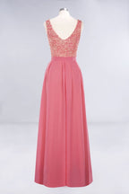 Jewel Ruffles Floral Lace Simple Prom Dresses | A-Line Sleeveless Coral Evening Dresses