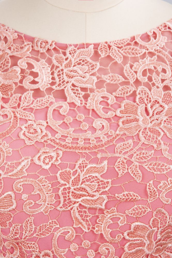 Jewel Ruffles Floral Lace Simple Prom Dresses | A-Line Sleeveless Coral Evening Dresses