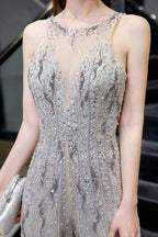 Tuta da sera senza maniche in tulle con paillettes Gioiello