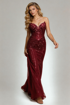 Burgundy Strapless Sequin Mermaid Evening Gown - Sparkly Prom Dress with Corset Bodice by ZAPDRESS